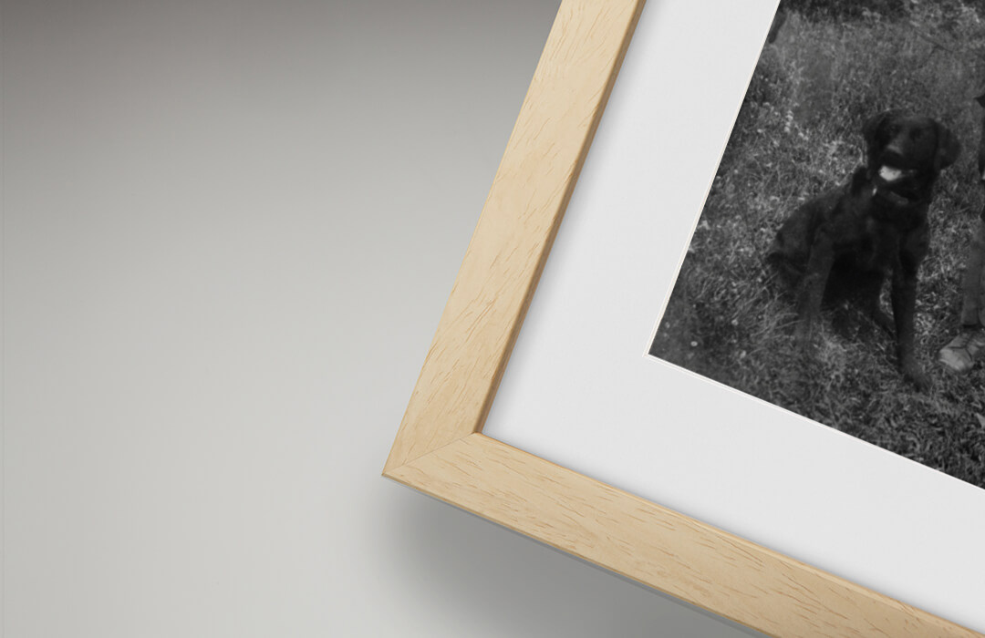 Beech frame detail with restored photograph