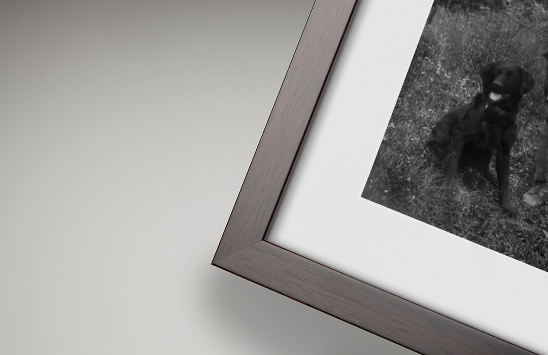 Mahogany frame detail with restored photograph
