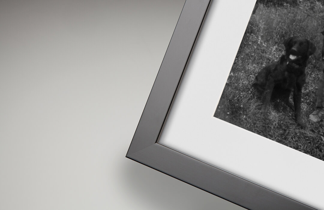 Satin Black frame detail with restored photograph