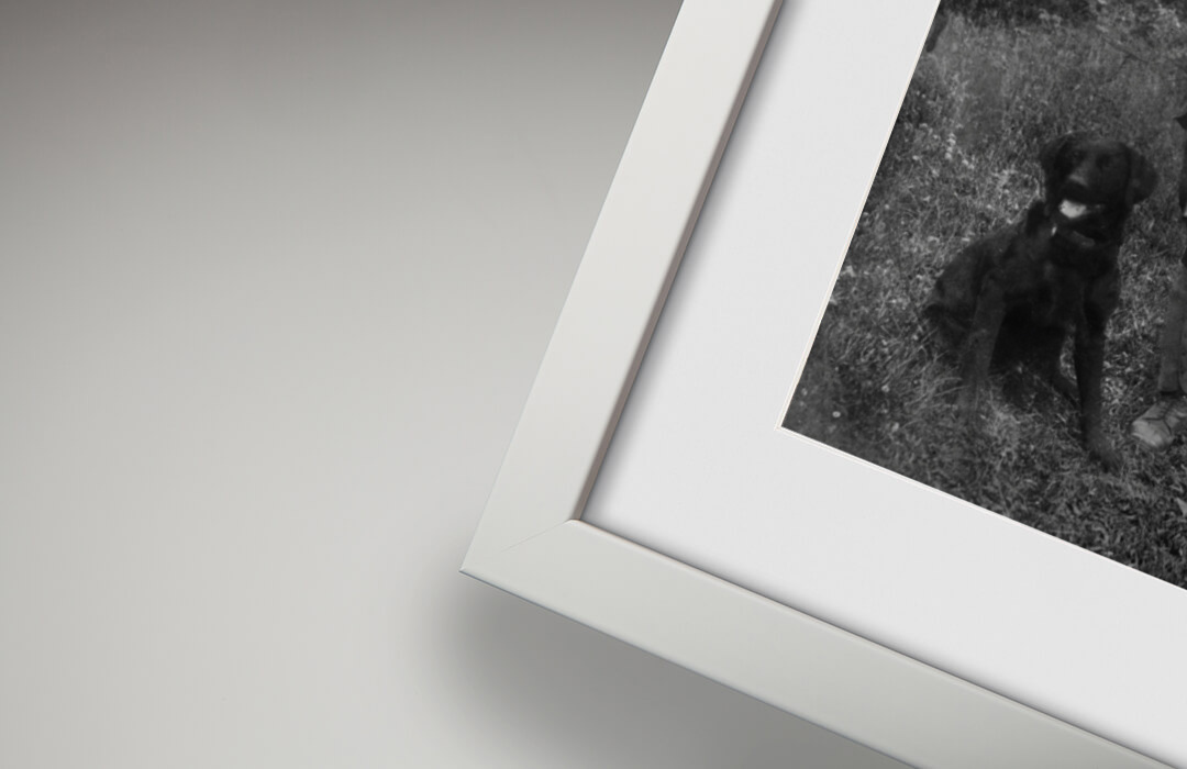 Satin White frame detail with restored photograph