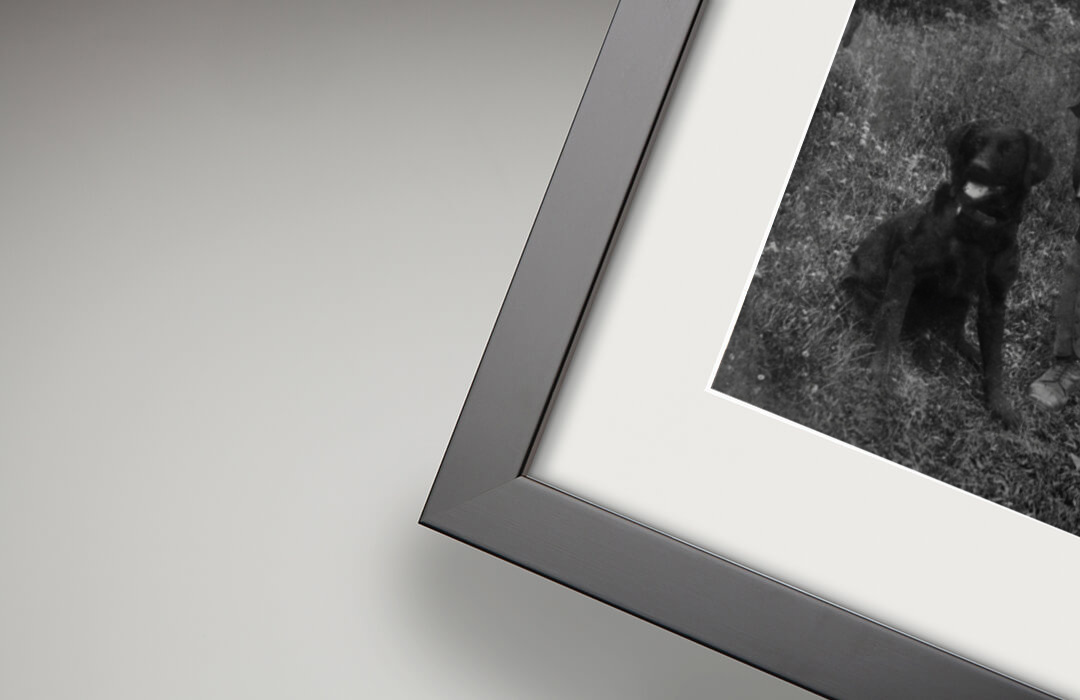 Off White mount detail with restored photograph